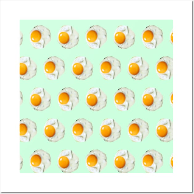 1980s mint green Kawaii breakfast food pattern sunny side up egg Wall Art by Tina